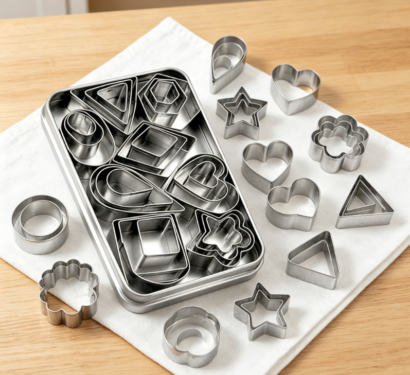 Stainless Steel Mini Geometric Cookie Mold Storage Set